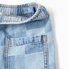 Midi denim shorts with checkered pattern for boys, blue