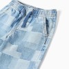 Midi denim shorts with checkered pattern for boys, blue