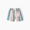 Striped swim shorts with drawstring for boys, orange/green