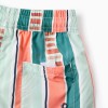 Striped swim shorts with drawstring for boys, orange/green