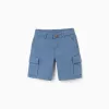 Midi twill shorts with cargo pockets for boys, blue