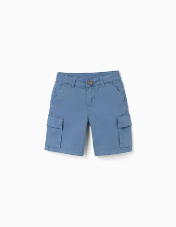 Midi twill shorts with cargo pockets for boys, blue