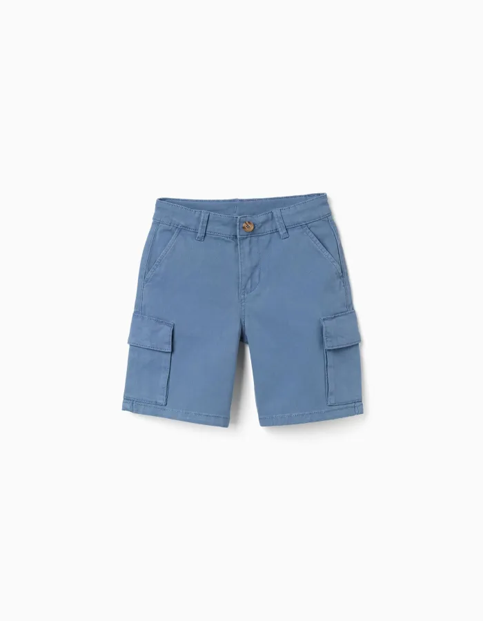 Midi twill shorts with cargo pockets for boys, blue