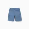 Midi twill shorts with cargo pockets for boys, blue