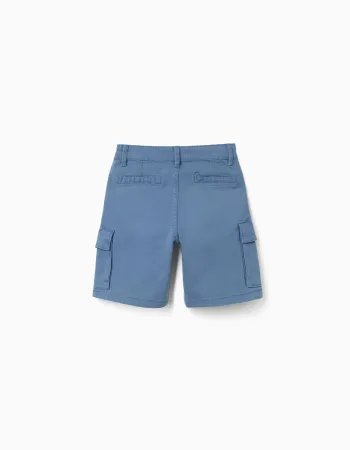 Midi twill shorts with cargo pockets for boys, blue