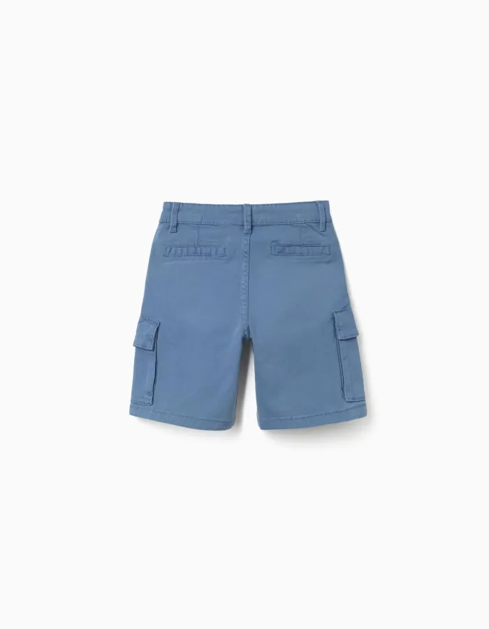 Midi twill shorts with cargo pockets for boys, blue