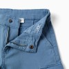Midi twill shorts with cargo pockets for boys, blue