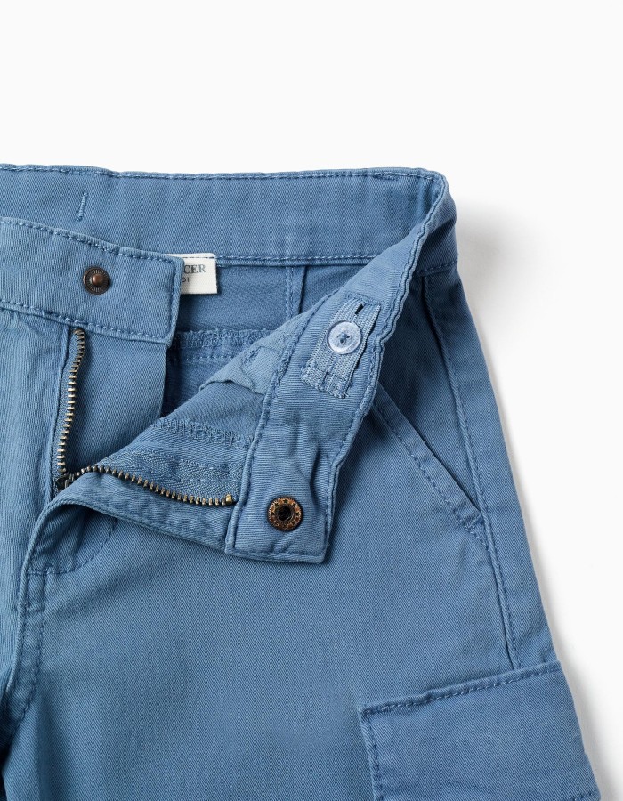 Midi twill shorts with cargo pockets for boys, blue