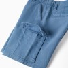 Midi twill shorts with cargo pockets for boys, blue