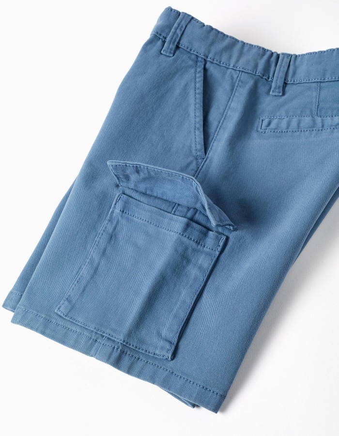 Midi twill shorts with cargo pockets for boys, blue