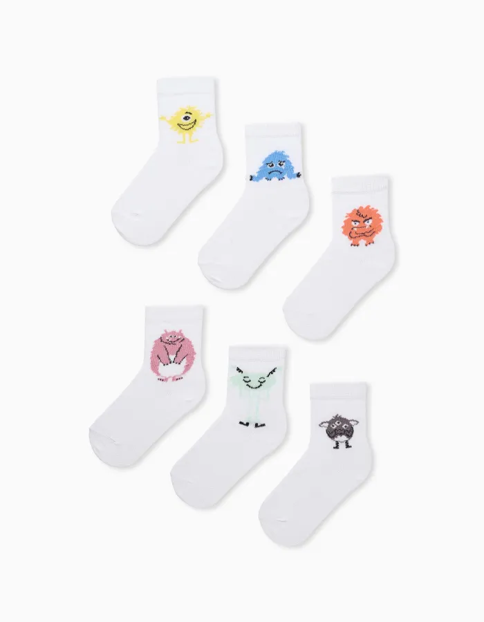 Pack of 6 Pairs of Socks for Children 'Emotions', White