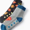 Pack of 2 Non-Slip Socks for Boys 'Superman', Grey