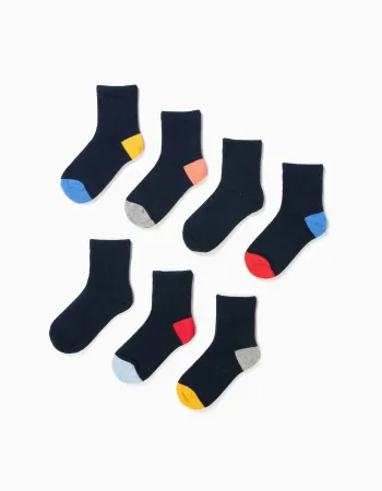 Pack of 7 Pairs of Socks with Colourful Details for Boys, Blue