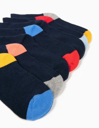 Pack of 7 Pairs of Socks with Colourful Details for Boys, Blue