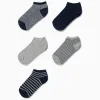 Pack of 5 Pairs of Plain/Striped Ankle Socks for Boys, Blue/Grey