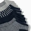 Pack of 5 Pairs of Plain/Striped Ankle Socks for Boys, Blue/Grey