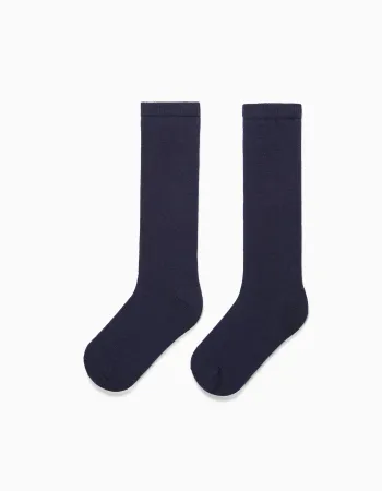 Pack of 2 Pairs of Plain High Socks for Boys, Dark Blue