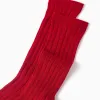 Ribbed high socks for boys, red