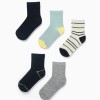 Pack of 5 Pairs of Plain and Striped Socks for Boys, Multicolour
