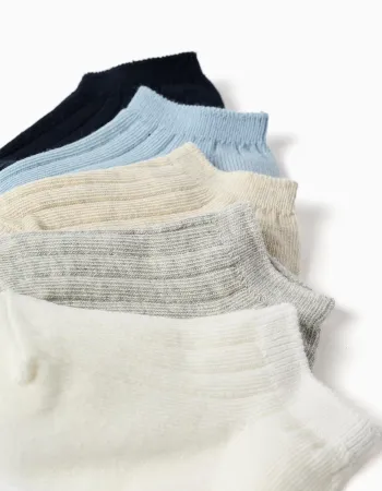 Pack 5 pairs of ribbed ankle socks for babies, multicolour