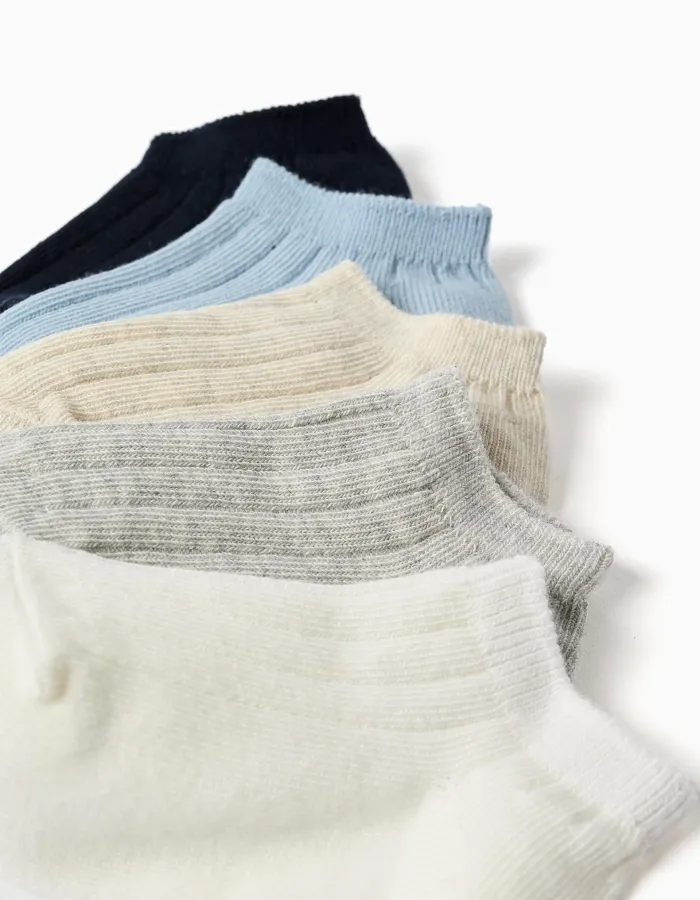 Pack 5 pairs of ribbed ankle socks for babies, multicolour