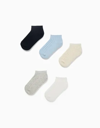 Pack 5 pairs of ribbed ankle socks for babies, multicolour