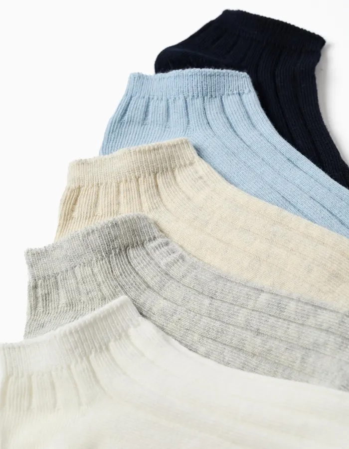 Pack 5 pairs of ribbed ankle socks for boys, multicolour