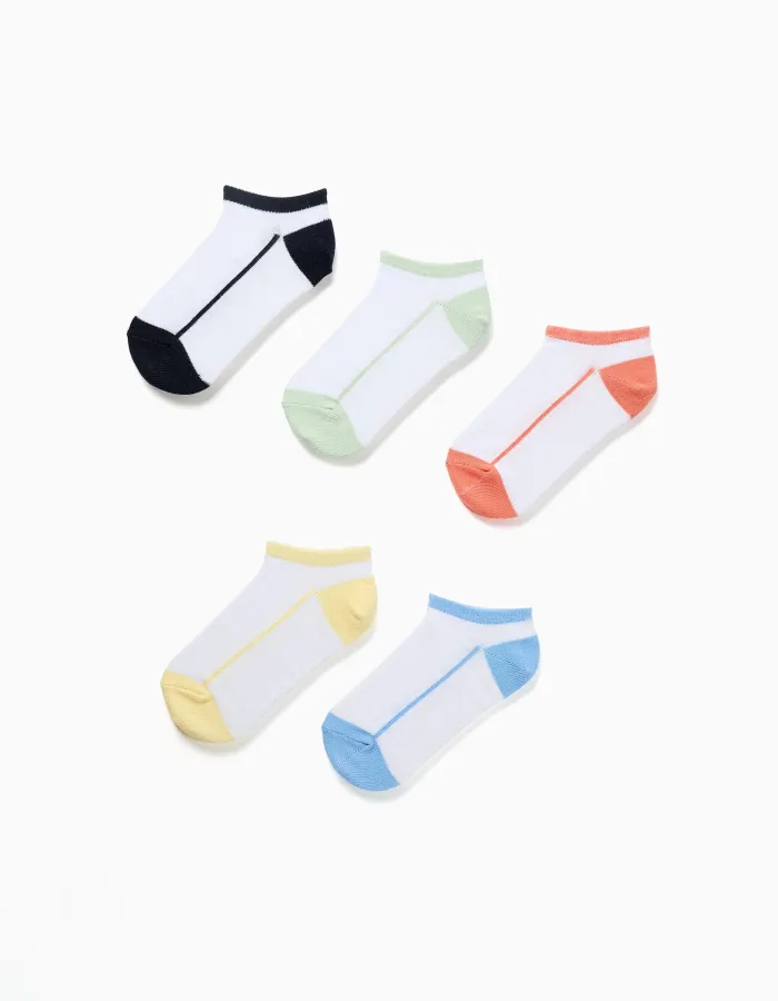 5 pairs of ankle socks with contrasting details for children, multicolour