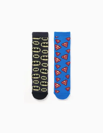 Pack of 2 non-slip socks with superhero motifs for boys, black/blue
