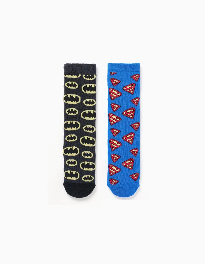 Pack of 2 non-slip socks with superhero motifs for boys, black/blue