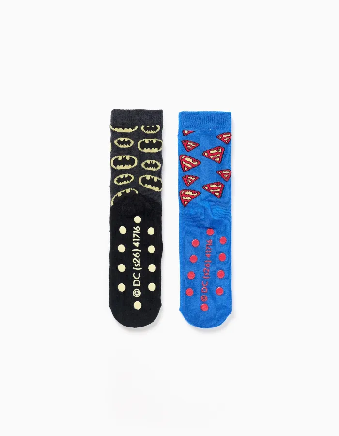 Pack of 2 non-slip socks with superhero motifs for boys, black/blue