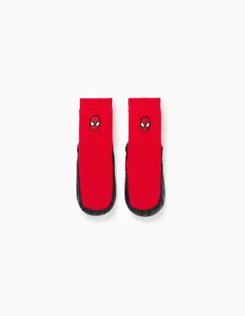 Slipper-socks with non-slip sole and Spider-Man for babies and boys, red
