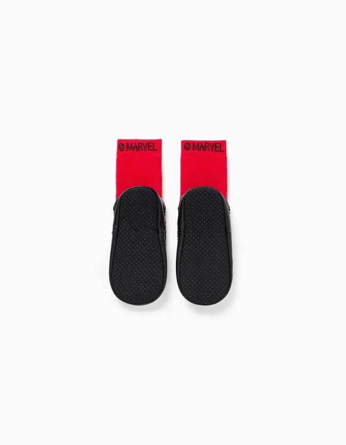 Slipper-socks with non-slip sole and Spider-Man for babies and boys, red