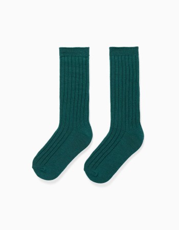 Knee-high ribbed socks for boys, dark green