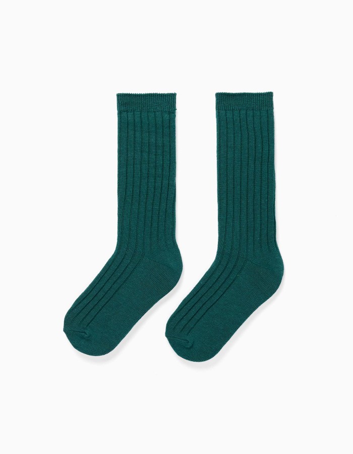 Knee-high ribbed socks for boys, dark green