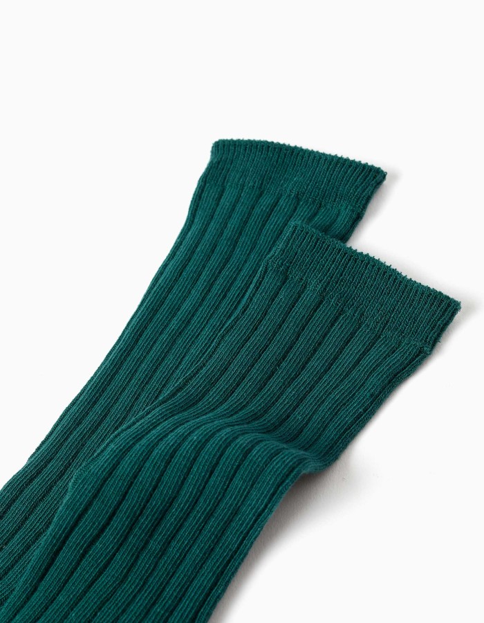 Knee-high ribbed socks for boys, dark green