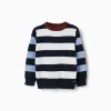 Striped knitted jumper for boys, white/brown/blue