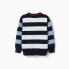 Striped knitted jumper for boys, white/brown/blue