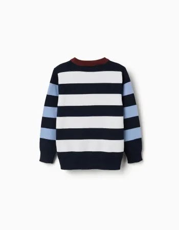 Striped knitted jumper for boys, white/brown/blue