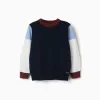 Knitted jumper with colour block for boys, navy blue/white/brown