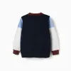 Knitted jumper with colour block for boys, navy blue/white/brown