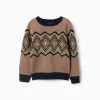 Knitted jumper with jacquard pattern for boys, beige/blue/green
