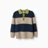 Knitted jumper with stripes for boys, navy blue/beige/green