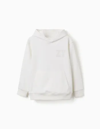 Hooded sweatshirt with ZY embossed print for boys, white
