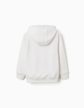 Hooded sweatshirt with ZY embossed print for boys, white