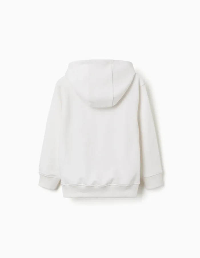 Hooded sweatshirt with ZY embossed print for boys, white