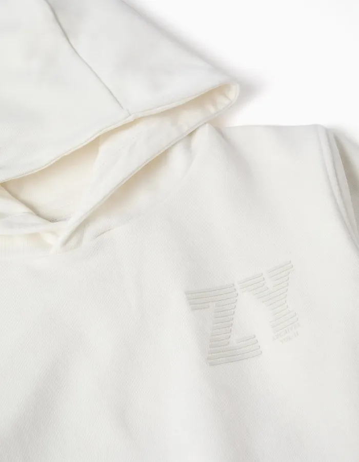 Hooded sweatshirt with ZY embossed print for boys, white