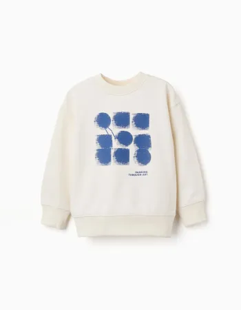Cotton sweatshirt with abstract print for boys, light beige/blue