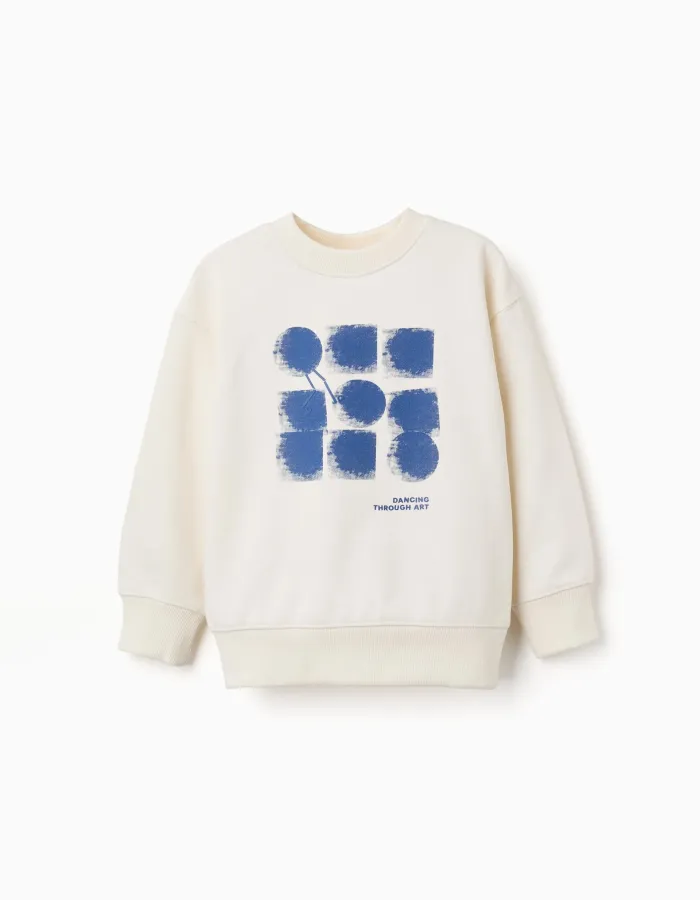 Cotton sweatshirt with abstract print for boys, light beige/blue