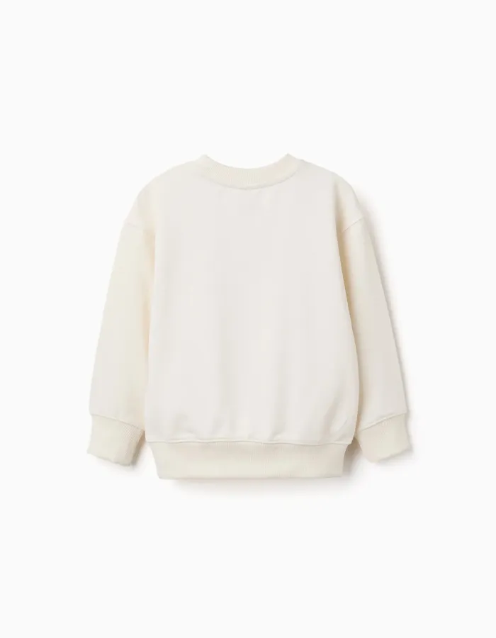 Cotton sweatshirt with abstract print for boys, light beige/blue
